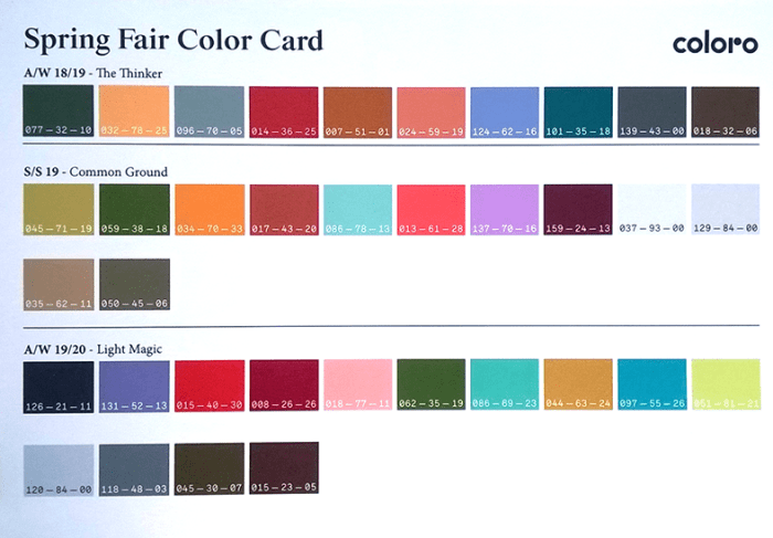 Colora Spring Fair Color Card